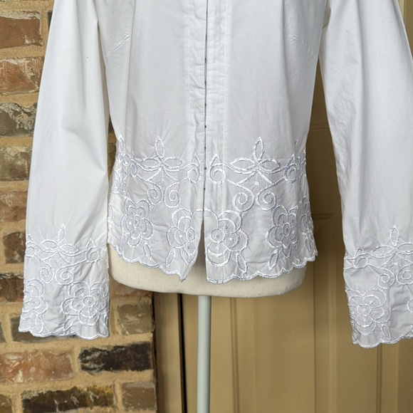 Crossing Pointe White Long Sleeve Embroidery Embellished Button Down Shirt Sz L - Picture 6 of 11